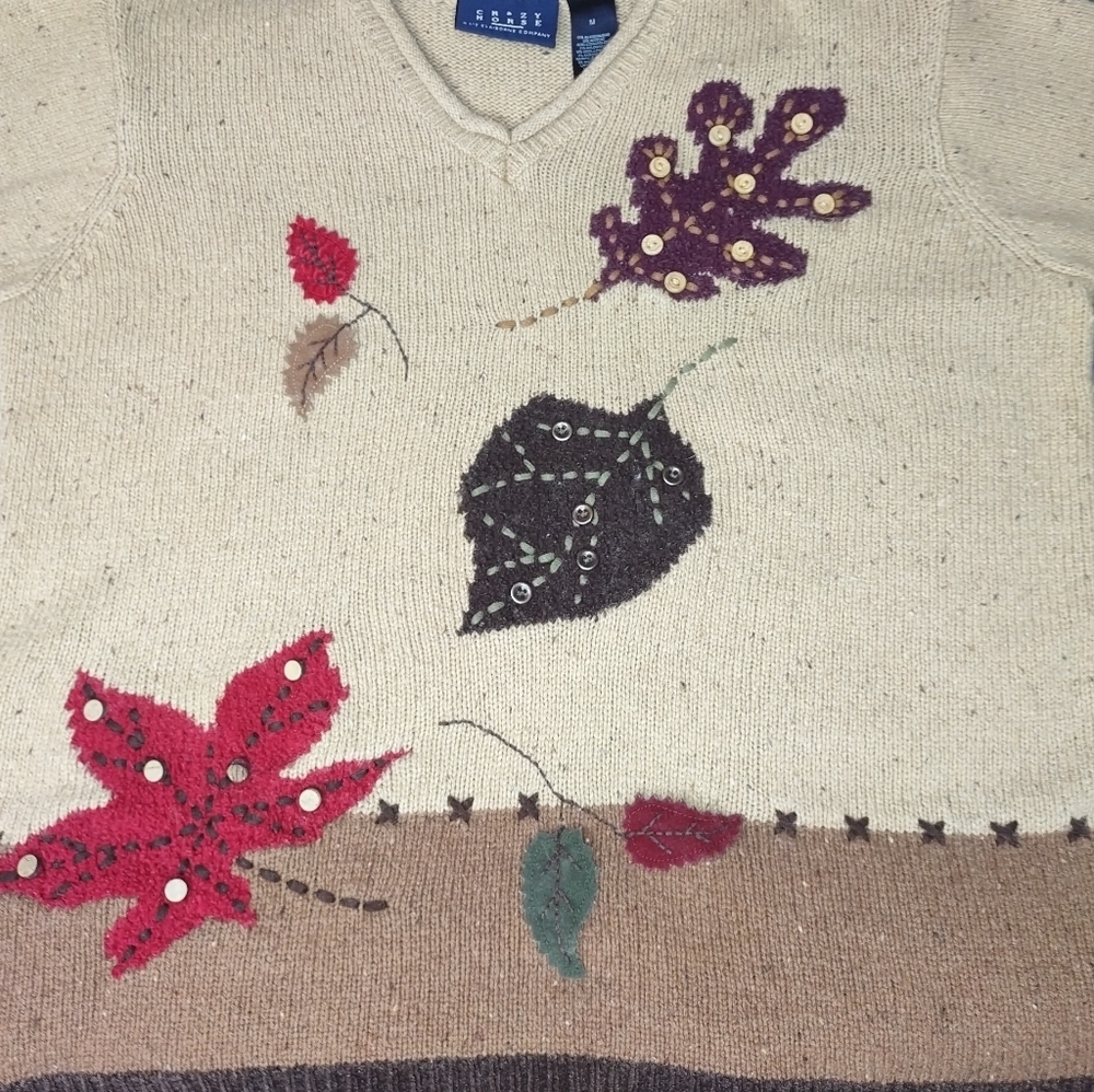 Crazy Horse Liz Claiborne Womens Medium Sweater V-neck Pullover Fall Autumn Silk - Picture 7 of 12